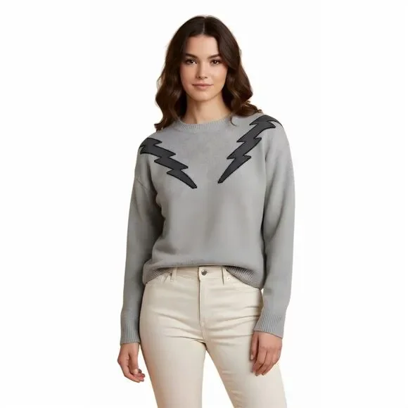 Storia Women's Gray Lightning Bolt Graphic Pullover Sweater Size S - Picture 2 of 5